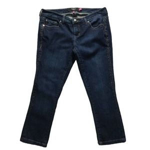 Torrid Womens Jeans size 12 Dark Wash Denim Capris Tummy Control Rivet Embellish